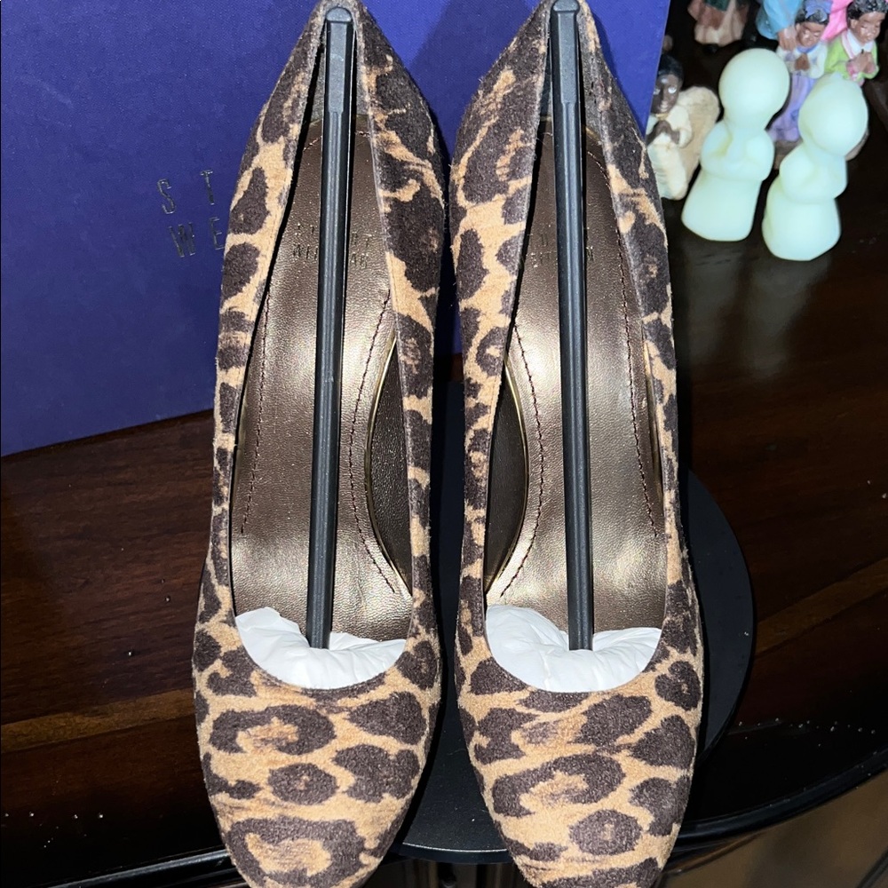 Stuart Weitzman Suede Leopard Print Platform Heels - Picture 5 of 7